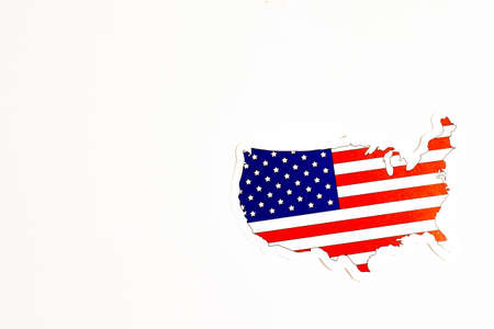 National flag of USA. Country outline on white background with copy space. Politics illustration.の写真素材