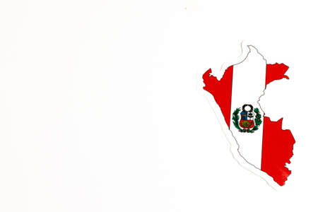 National flag of Peru. Country outline on white background with copy space. Politics illustration.の写真素材