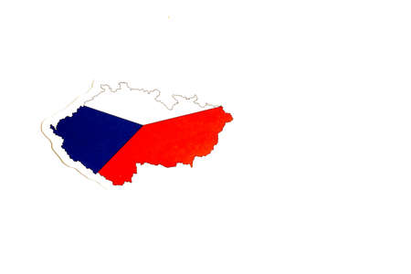 National flag of Czech Republic. Country outline on white background with copy space. Politics illustration.の写真素材