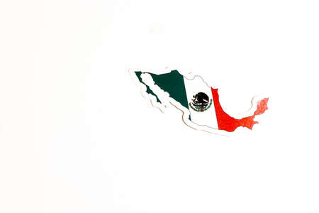 National flag of Mexico. Country outline on white background with copy space. Politics illustration.の写真素材