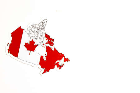 National flag of Canada. Country outline on white background with copy space. Politics illustration.の写真素材