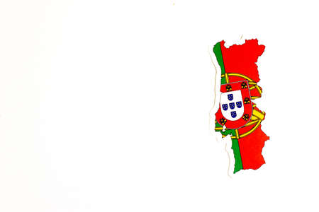 National flag of Portugal. Country outline on white background with copy space. Politics illustration.の写真素材