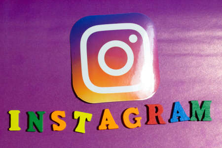 Los Angeles, California, USA - 25 January 2020: Instagram logo icon on purple background, Illustrative Editorial.のeditorial素材