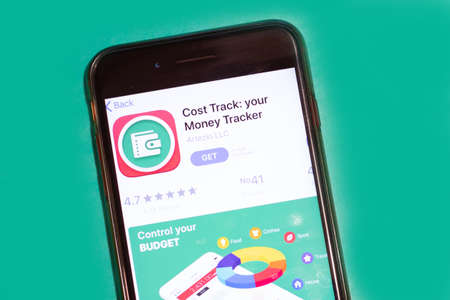 New York City, USA - 5 February 2020: Cost Track app logo on phone screen, Illustrative Editorial.のeditorial素材
