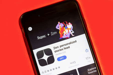 New York City, USA - 5 February 2020: Zen app logo on phone screen, Illustrative Editorial.のeditorial素材