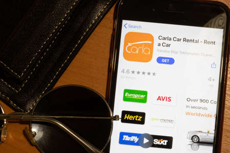 Los Angeles, California, USA - 12 February 2020: Carla Car Rental App Store page close up , Illustrative Editorial.のeditorial素材