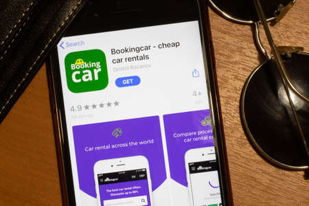 Los Angeles, California, USA - 12 February 2020: Bookingcar App Store page close up , Illustrative Editorial.のeditorial素材