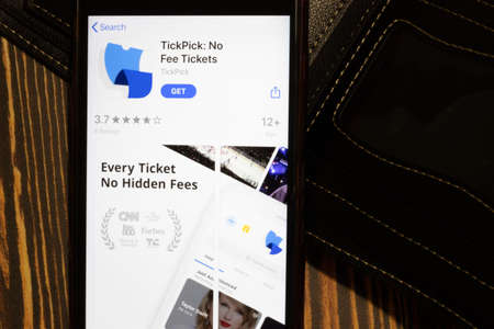 Los Angeles, California, USA - 12 February 2020: TickPick App Store page close up , Illustrative Editorial.のeditorial素材