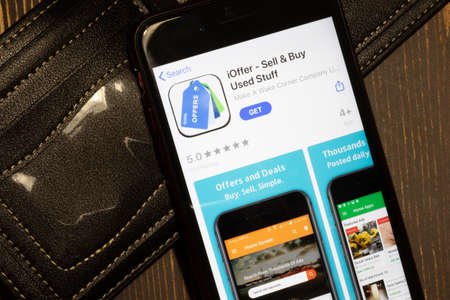 Los Angeles, California, USA - 12 February 2020: iOffer App Store page close up , Illustrative Editorial.のeditorial素材