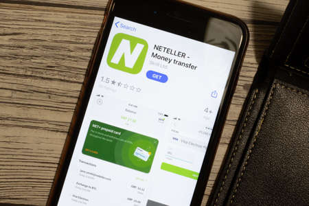 Los Angeles, California, USA - 12 February 2020: NETELLER App Store page close up , Illustrative Editorial.のeditorial素材