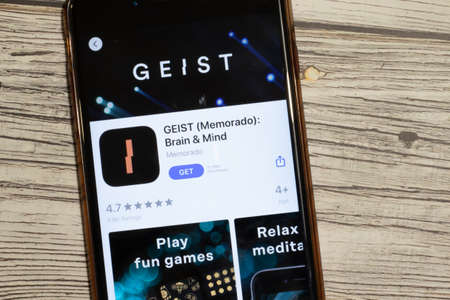 Los Angeles, California, USA - 12 February 2020: GEIST App Store page close up , Illustrative Editorial.のeditorial素材