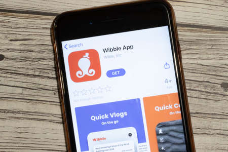 Los Angeles, California, USA - 12 February 2020: Wibble App Store page close up , Illustrative Editorial.のeditorial素材