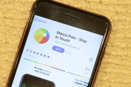 Los Angeles, California, USA - 12 February 2020: Marco Polo App Store page close up , Illustrative Editorial.のeditorial素材