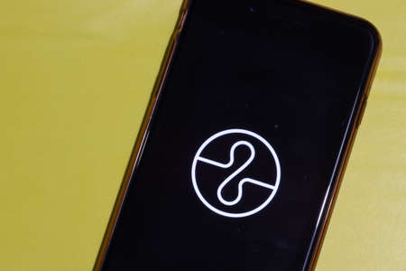 Los Angeles, California, USA - 12 February 2020: Endel app icon on phone screen top view , Illustrative Editorial.のeditorial素材