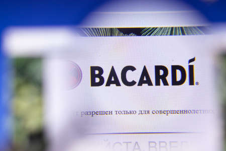 Saint-Petersburg, Russia - 18 February 2020: Bacardi company website page logo on laptop display. Screen with icon, Illustrative Editorial.のeditorial素材