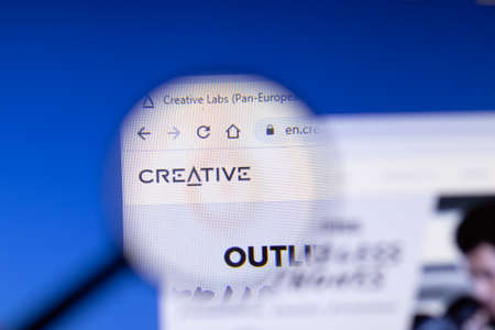 Saint-Petersburg, Russia - 18 February 2020: Creative Labs company website page logo on laptop display. Screen with icon, Illustrative Editorial.のeditorial素材