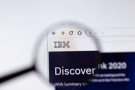 Saint-Petersburg, Russia - 18 February 2020: IBM company website page logo on laptop display. Screen...