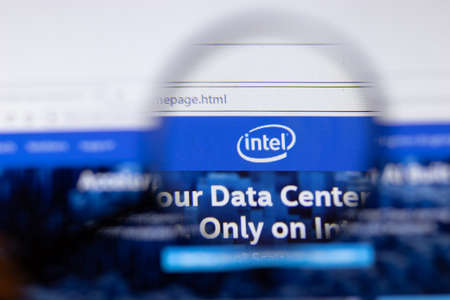 Saint-Petersburg, Russia - 18 February 2020: Intel Corporation company website page logo on laptop...