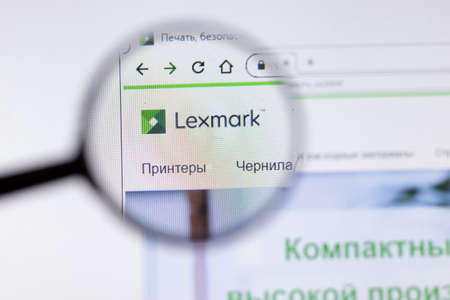 Saint-Petersburg, Russia - 18 February 2020: Lexmark company website page logo on laptop display. Screen with icon, Illustrative Editorial.のeditorial素材
