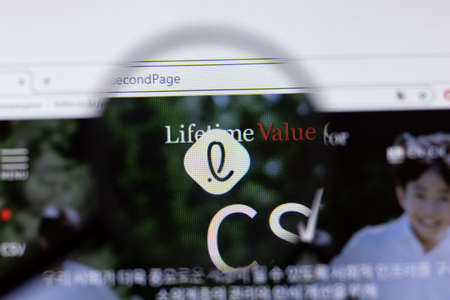 Saint-Petersburg, Russia - 18 February 2020: Lotte Group company website page logo on laptop display. Screen with icon, Illustrative Editorial.のeditorial素材