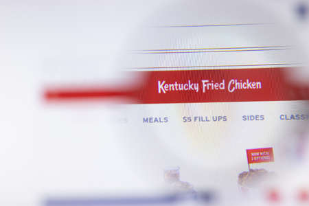 Saint-Petersburg, Russia - 18 February 2020: KFC company website page logo on laptop display. Screen...