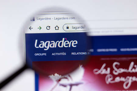 Saint-Petersburg, Russia - 18 February 2020: Lagardere company website page logo on laptop display. Screen with icon, Illustrative Editorial.のeditorial素材