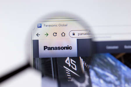 Saint-Petersburg, Russia - 18 February 2020: Panasonic Corporation company website page logo on laptop display. Screen with icon, Illustrative Editorial.のeditorial素材