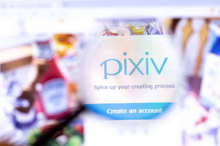 Los Angeles, California, USA - 18.02.2020: Pixiv website page with close up logo. Pixiv.net site...