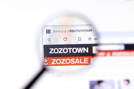 Los Angeles, California, USA - 18.02.2020: Zozo website page with close up logo. Zozo.jp site icon on screen, Illustrative Editorial.のeditorial素材