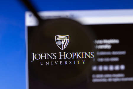 Los Angeles, California, USA - 3 March 2020: Johns Hopkins University website homepage logo visible...
