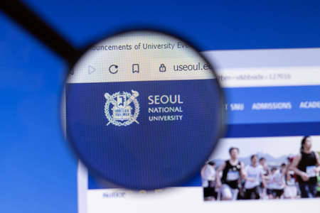 Los Angeles, California, USA - 3 March 2020: Seoul National University website homepage logo visible on display screen, Illustrative Editorial.のeditorial素材