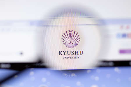 Los Angeles, California, USA - 7 March 2020: Kyushu University website homepage logo visible on display close-up, Illustrative Editorial.のeditorial素材