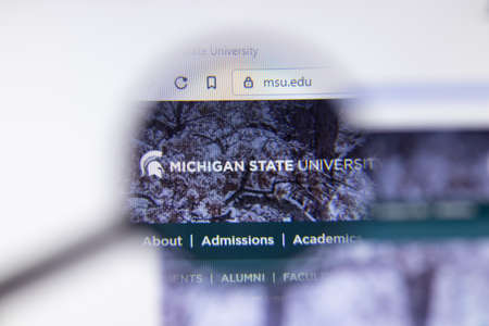 Los Angeles, California, USA - 7 March 2020: Michigan State University website homepage logo visible...
