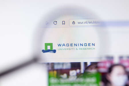 Los Angeles, California, USA - 7 March 2020: Wageningen University and Research website homepage logo visible on display close-up, Illustrative Editorial.のeditorial素材