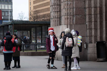 Helsinki, Finland - 3 March 2020: Anime fans on street of Helsinki , Illustrative Editorial.のeditorial素材