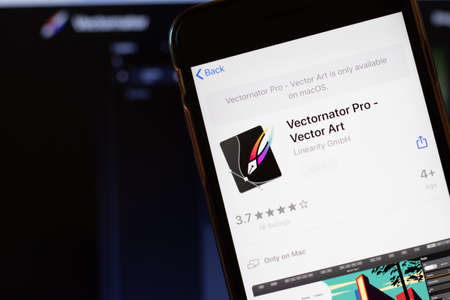Los Angeles, California, USA - 24 March 2020: Vectornator Pro app logo on phone screen close up with website on background with icon, Illustrative Editorial.のeditorial素材