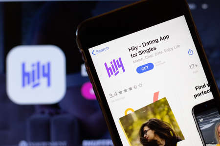 Los Angeles, California, USA - 24 March 2020: Hily Dating app logo on phone screen close up with...