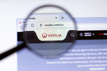 Saint Petersburg, Russia - 29 March 2020: Veolia Environnement business company logo visible on...