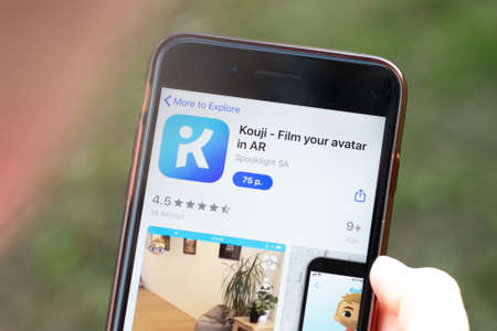 New York, USA - 1 May 2020: Kouji app logo close-up on phone screen, Illustrative Editorial.