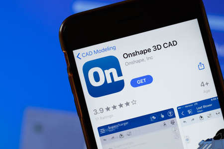 New York, USA - 15 May 2020: Onshape 3D CAD mobile app logo on phone screen, close-up icon, Illustrative Editorial.のeditorial素材
