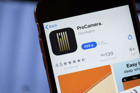 New York, USA - 15 May 2020: ProCamera. app logo on phone screen, close-up icon, Illustrative Editorial.のeditorial素材