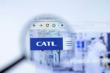 Moscow, Russia - 1 June 2020: Catlbattery.com website page. Contemporary Amperex CATL logo on display screen, Illustrative Editorialのeditorial素材
