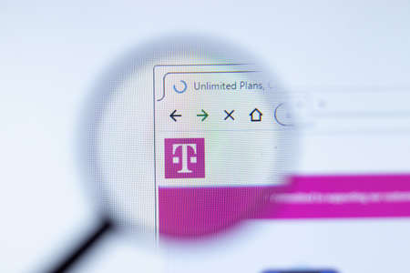 Moscow, Russia - 1 June 2020: t-mobile.com website page. T-Mobile US Inc logo on display screen, Illustrative Editorial.のeditorial素材