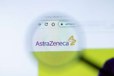 Moscow, Russia - 1 June 2020: AstraZeneca.com website page. AstraZeneca logo on display screen, Illustrative Editorialのeditorial素材