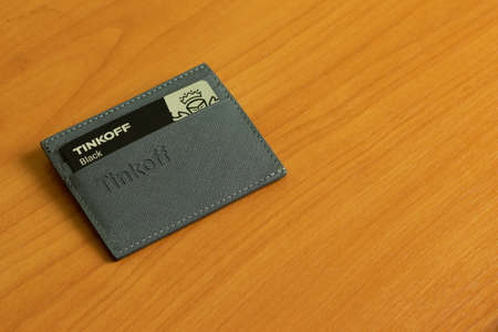 Los Angeles, California, USA - 1 June 2020: Tinkoff Black Debit Card top view. Tinkoff bank, Illustrative Editorialのeditorial素材