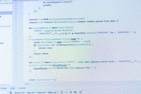 Program code on white background. PC screen close-up. IT concept. Real Software script on display....