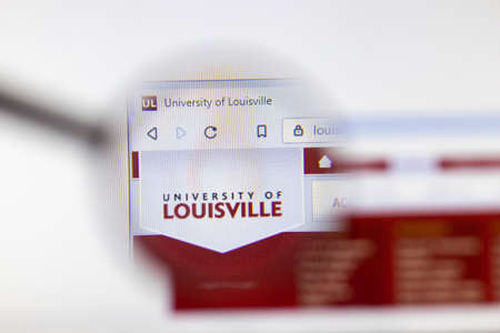Moscow, Russia - 1 June 2020: University of Louisville website page in browser. Logo close-up, Illustrative Editorial.のeditorial素材