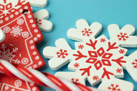 New Year and Christmas concept. Background with xmas toys.