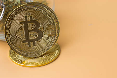 Bitcoin close-up with copy spaceの写真素材