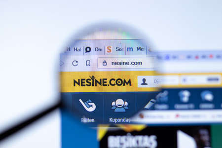New York, USA - September 29, 2020: Nesine nesine.com company website with logo close up,...